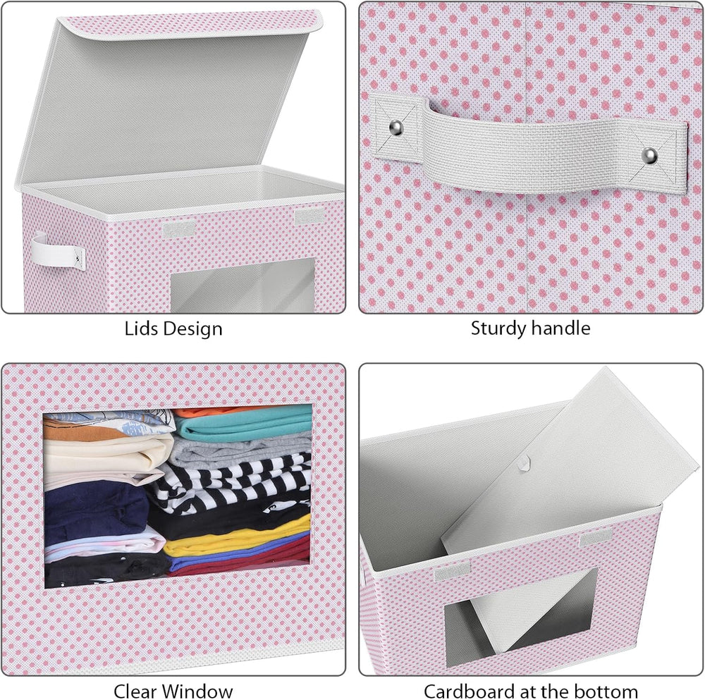 Univivi Fabric Foldable Storage Boxes with Lids, 4 Pack, Pink