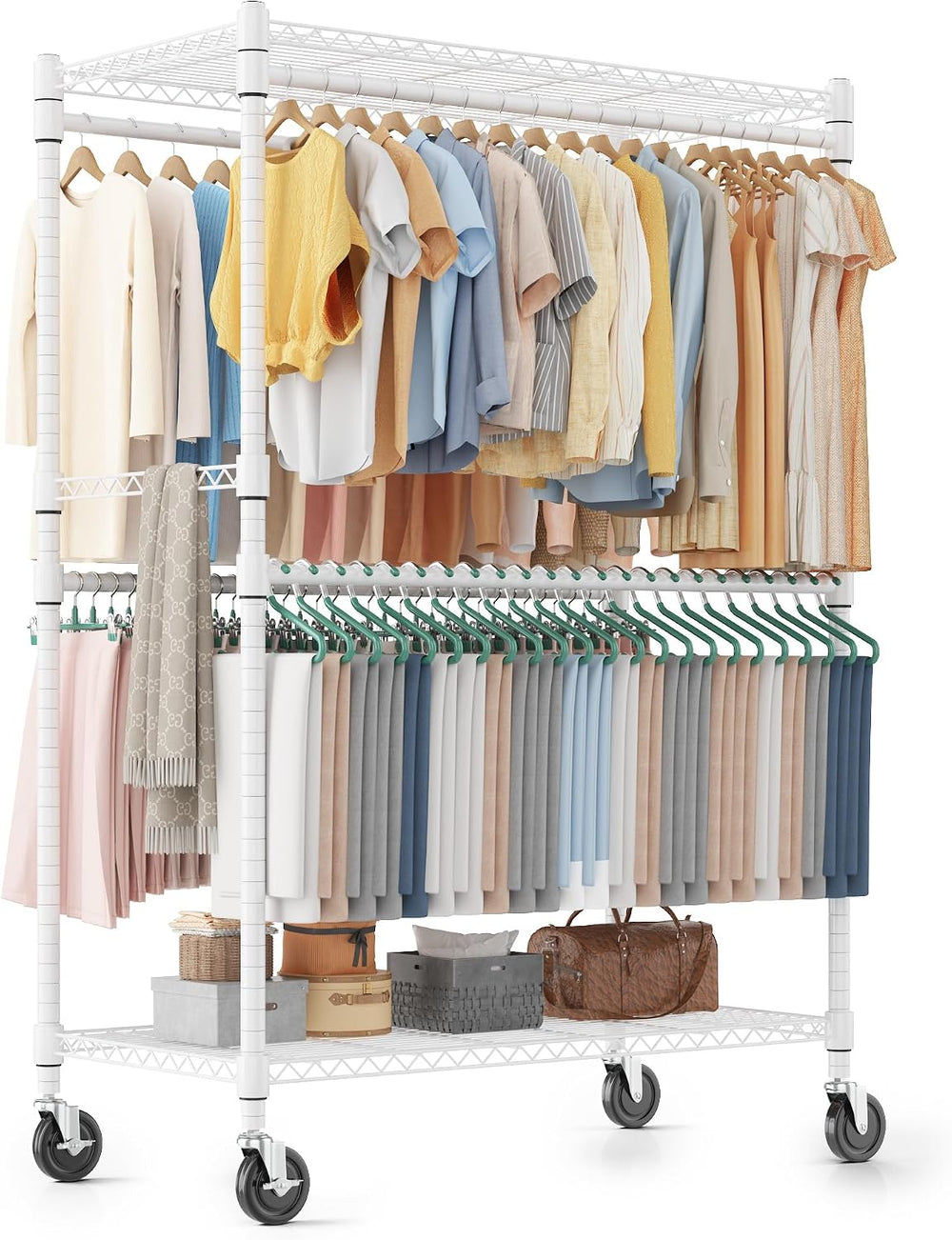 Homdox Heavy Duty Rolling Clothes Rack, Adjustable Clothing Rack for Hanging ...