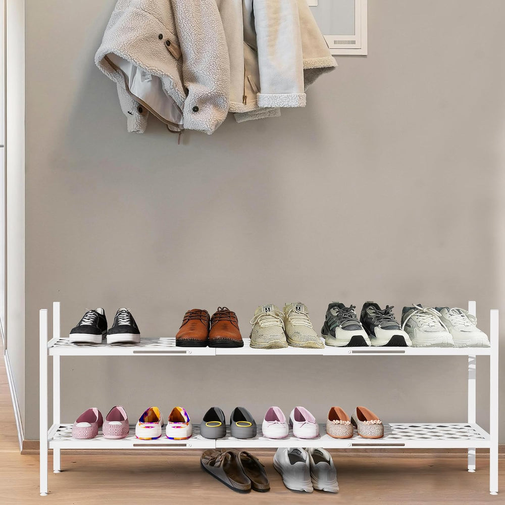 Long Expandable Metal Shoe Rack for Closet, Entryway, Garage, 2-Tier, White