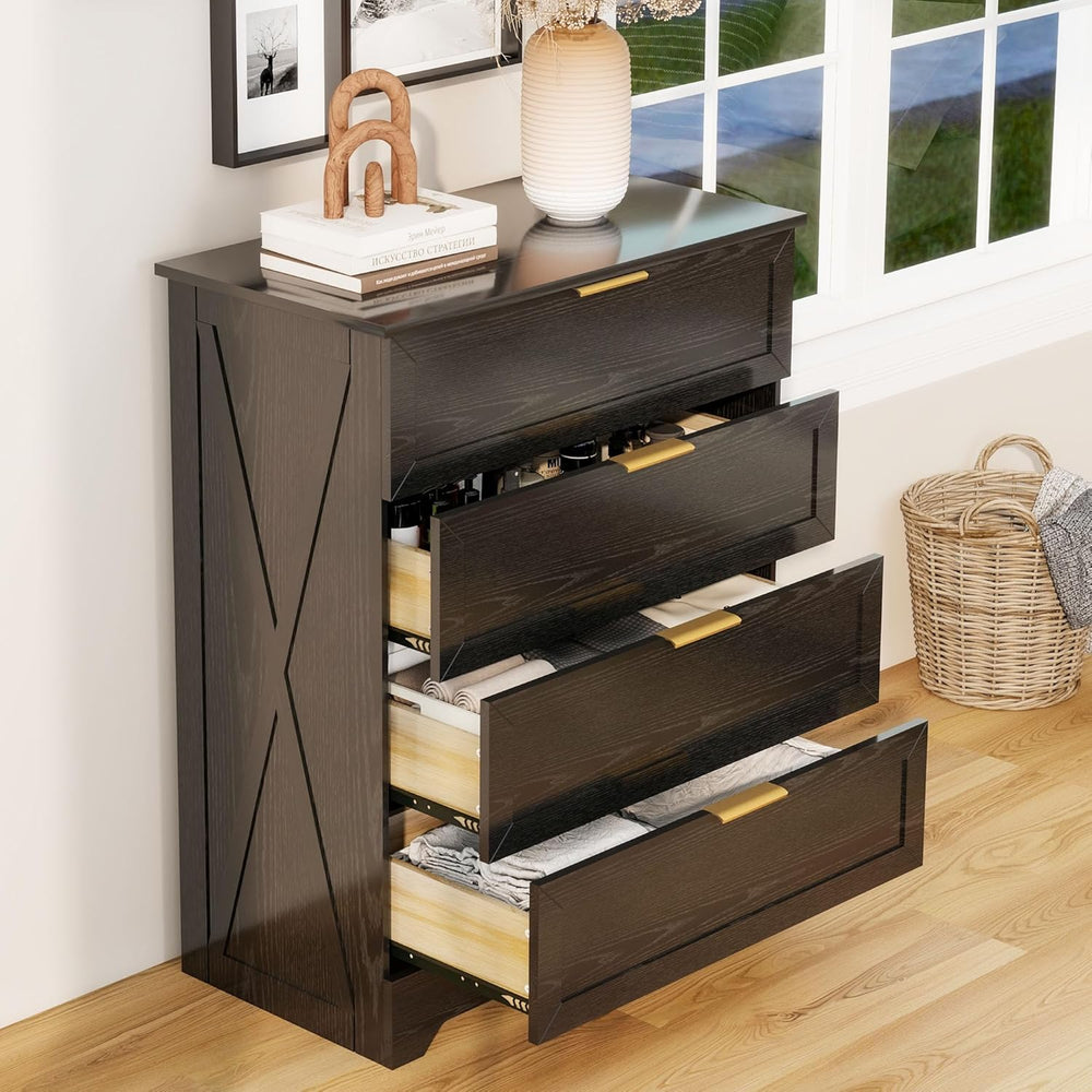 FTZxHKLX Modern Wide Wooden Chest of Drawers, Dresser for Closet, Black