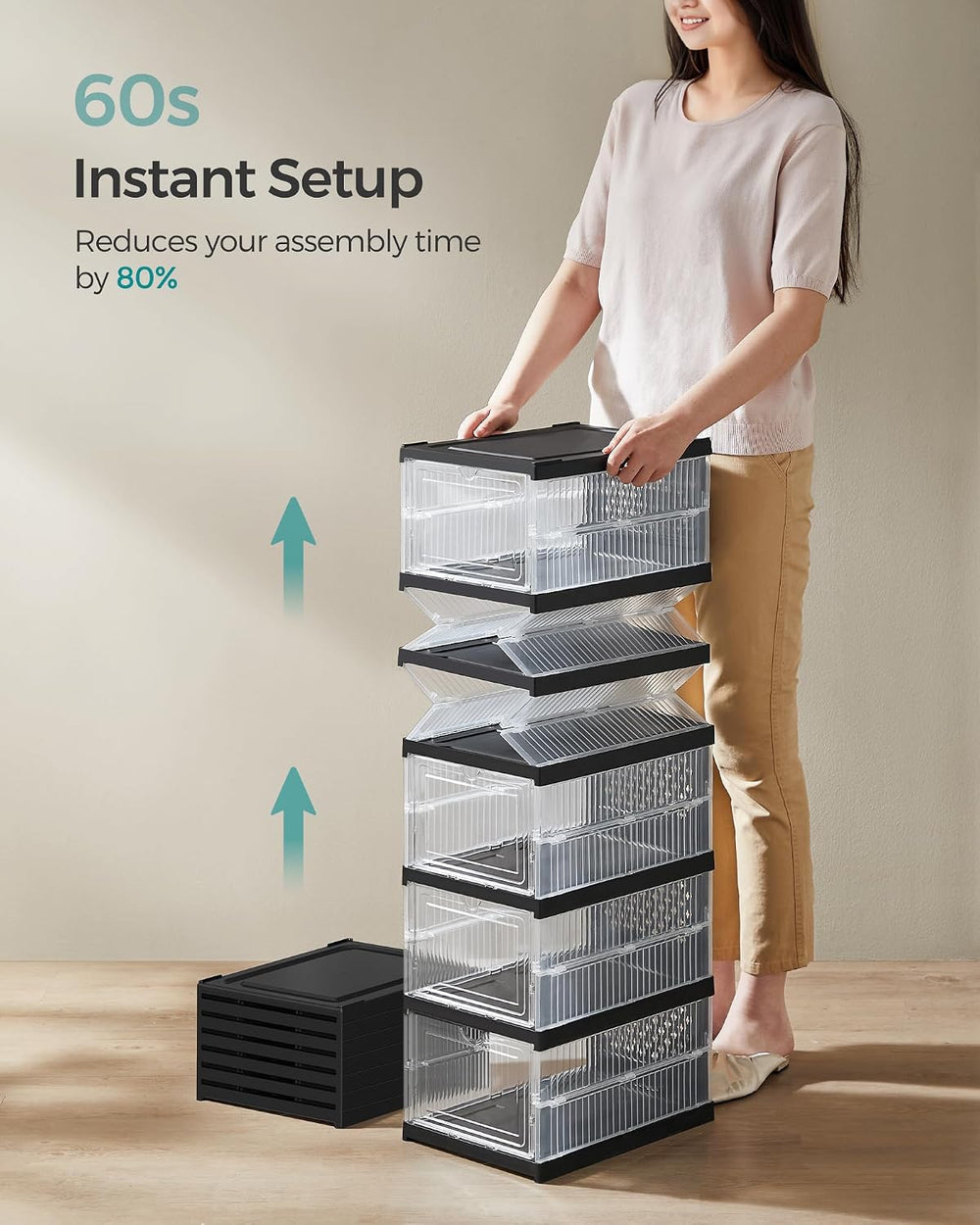 SONGMICS Foldable Shoe Boxes, 6-Tier for 12 Pack, Fit up to US size 13