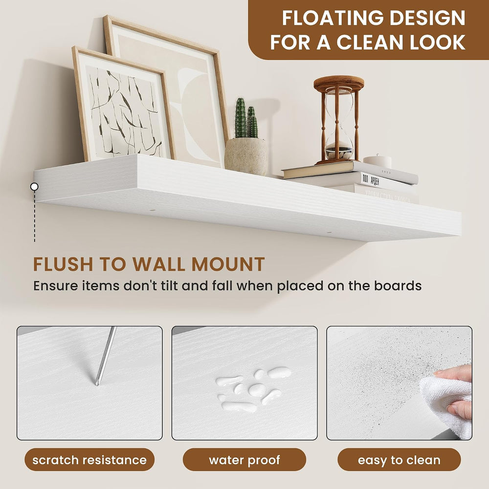 Floating Shelves for Wall, Wall Mounted Wood Shelves, White, Set of 2, 30in