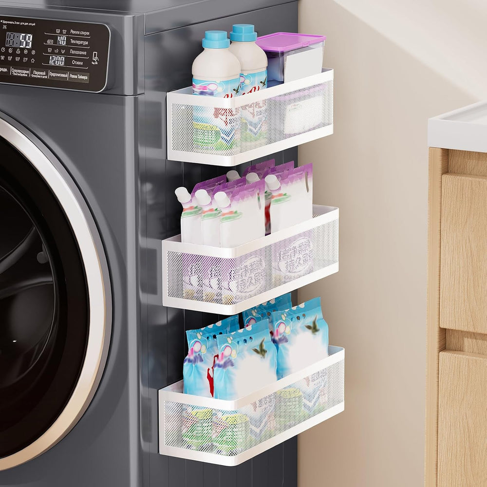 3 Pack Magnetic Shelves for Washing Machine, Metal Mesh Magnetic Baskets