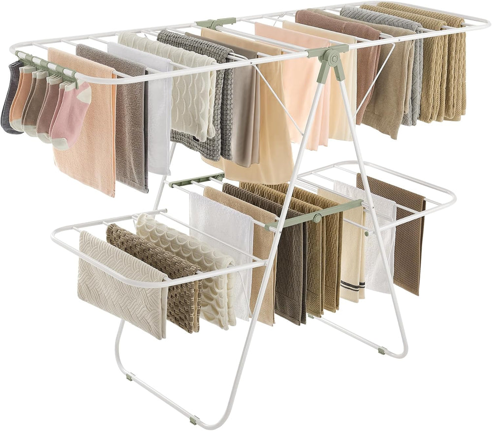 SONGMICS Clothes Drying Rack, Foldable 2-Level Stee Laundry Drying Rack