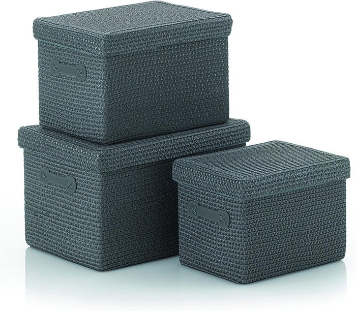 Kela Basket Set Rimossa 3 Pieces of PP Plastic in Grey, 42 x 30 x 26 cm