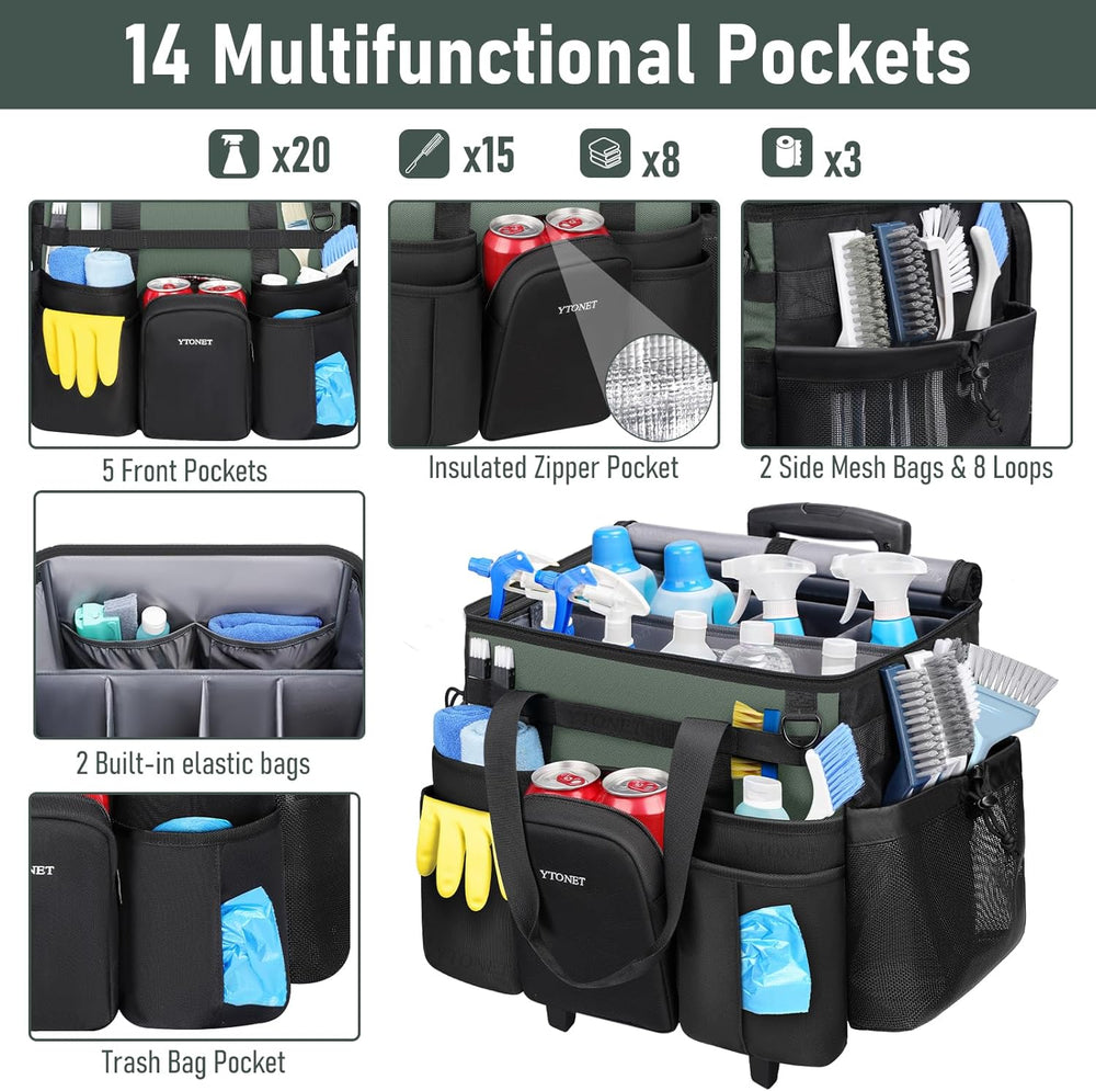 Ytonet Cleaning Caddy with Wheels, Extra Large Rolling Cleaning Caddy Bag