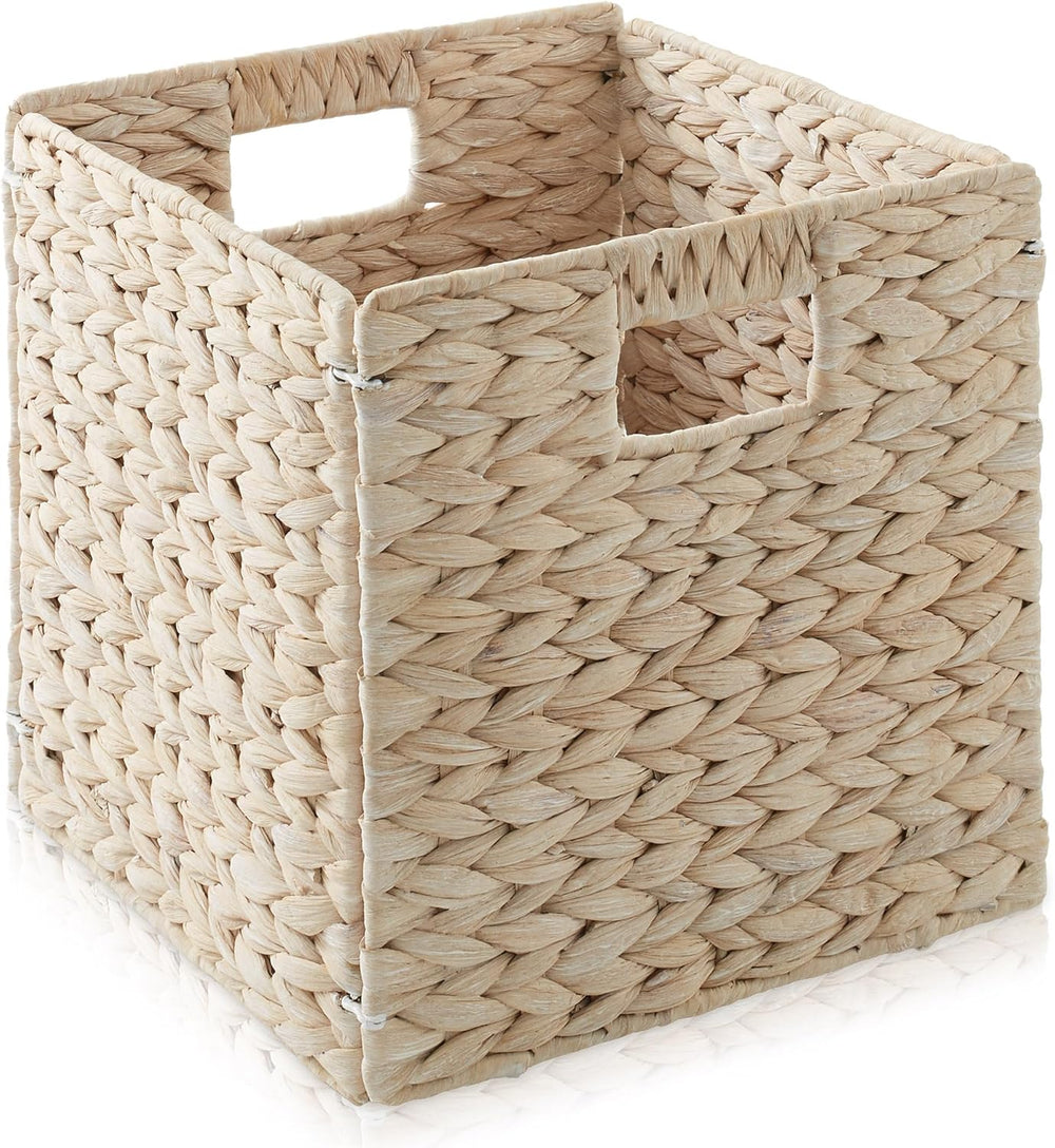 Casafield 10.5" x 10.5" Hyacinth Storage Baskets, Whitewash - Set o...