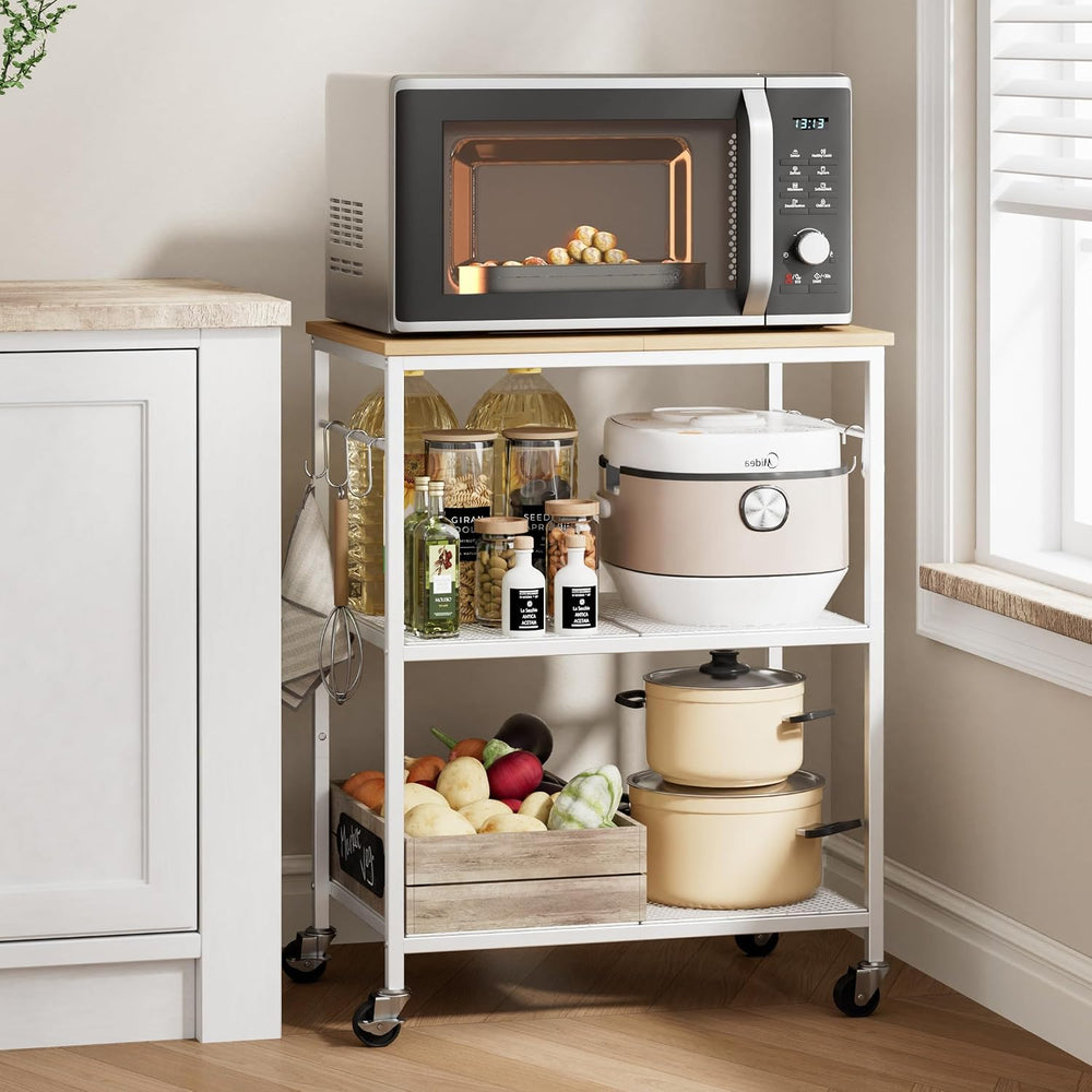 3-Tier Rolling Kitchen Microwave Cart, Utility Cart