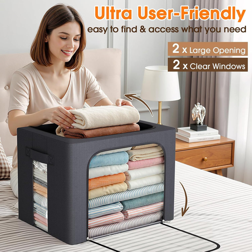 8 Pack Clothes Storage Bins with Metal Frame,Stackable Organizer Bins with Ha...