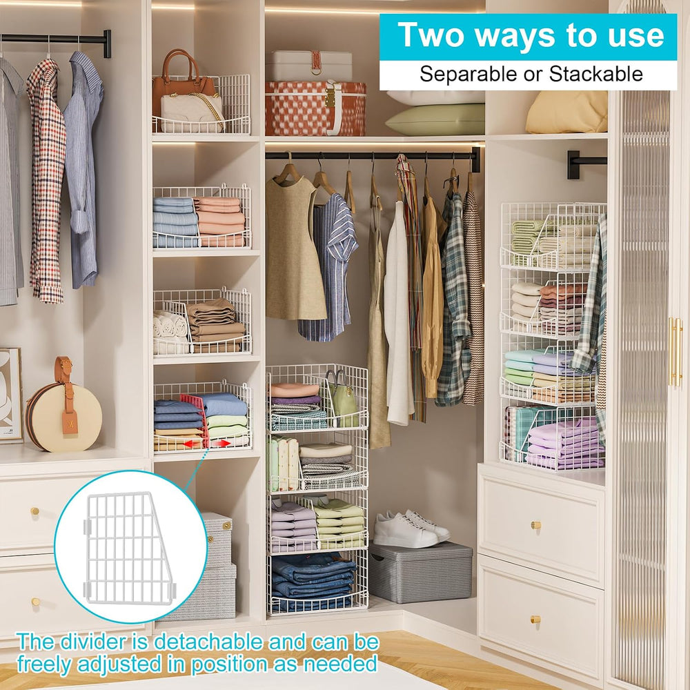Hongtamoya 4-Tier Closet Organizers and Storage Basket with Divider, Foldable...