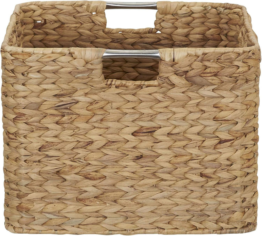 Household Essentials Square Wicker Basket with Handwoven Hyacinth Fibers, Sta...