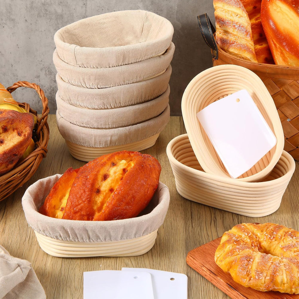 Gejoy 8 Pack Oval Banneton Bread Proofing Basket Sourdough Bowl 8 Inch