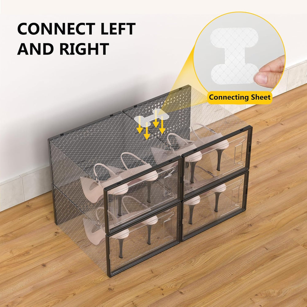 12 Pack Large Shoe Organizer Storage Boxes for Closet, Modular Space Saving S...
