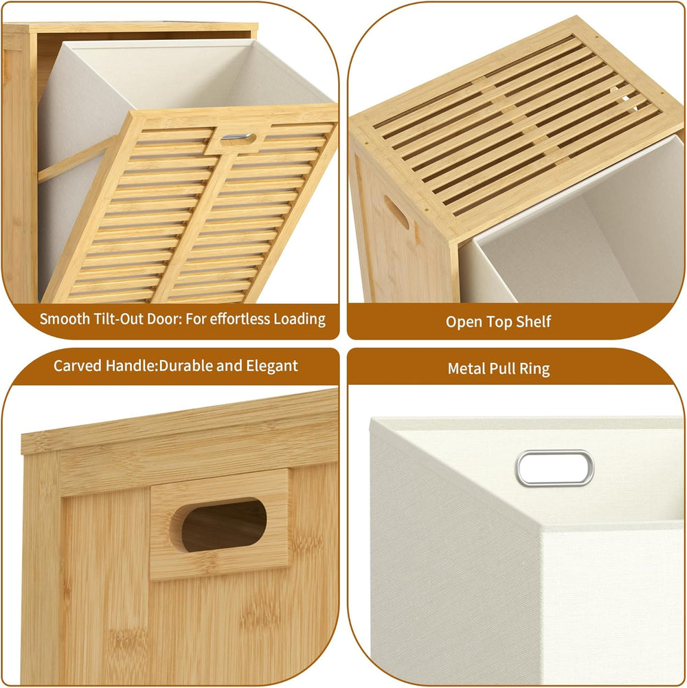 VASMIA Tilt Out Laundry Hamper, Bamboo Laundry Cabinet with Hidden Removable ...