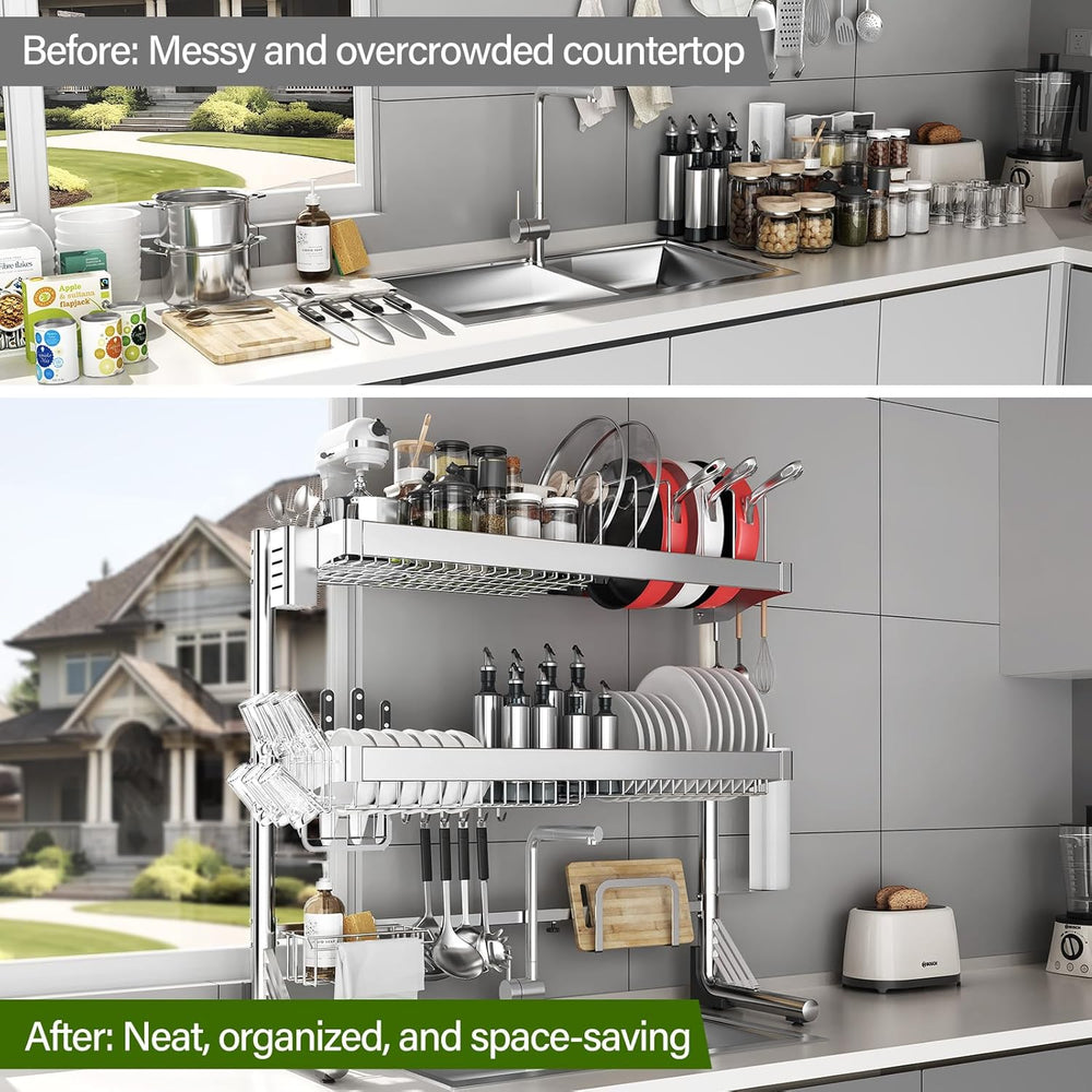 Over The Sink Dish Drainer Drying Rack 3 Tier, Full Stainless Steel Dish Dryi...