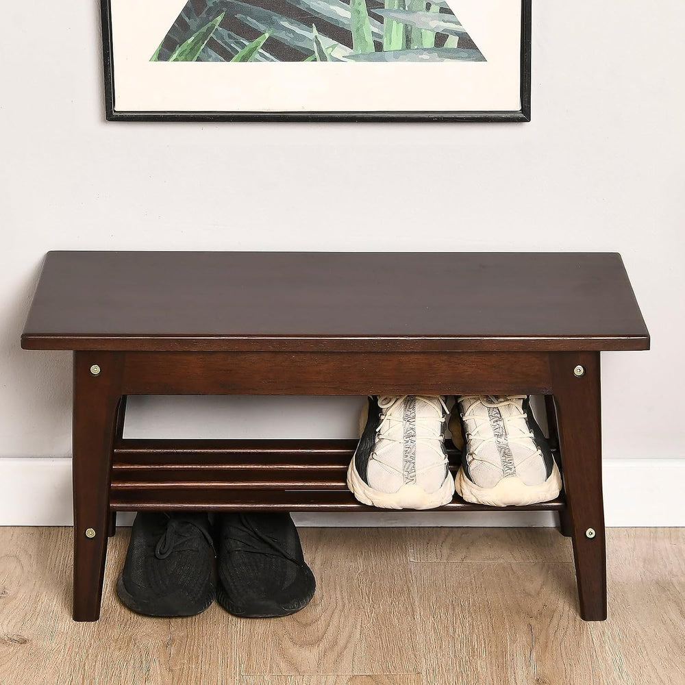 CONSDAN Wood Shoe Bench Rack, USA Grown Hickory, Entryway Bench with Shoe Sto...