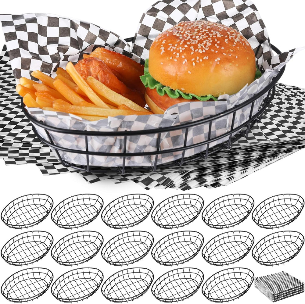 Teenyyou 18 Pcs Black Wire Bread Basket Bulk 9.65" x 6.1" x 2.2&quo...
