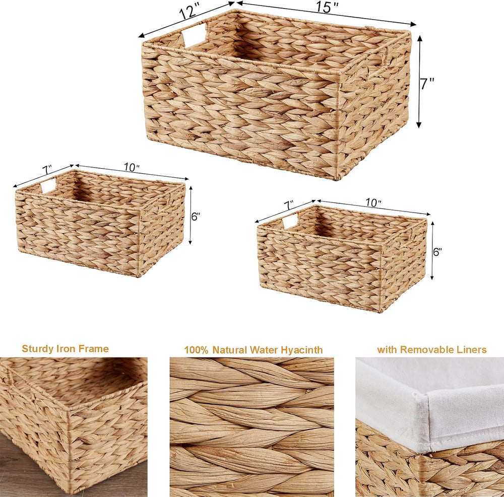 Vagusicc Wicker Basket, 3-Pack Water Hyacinth Wicker Storage Basket with Hand...