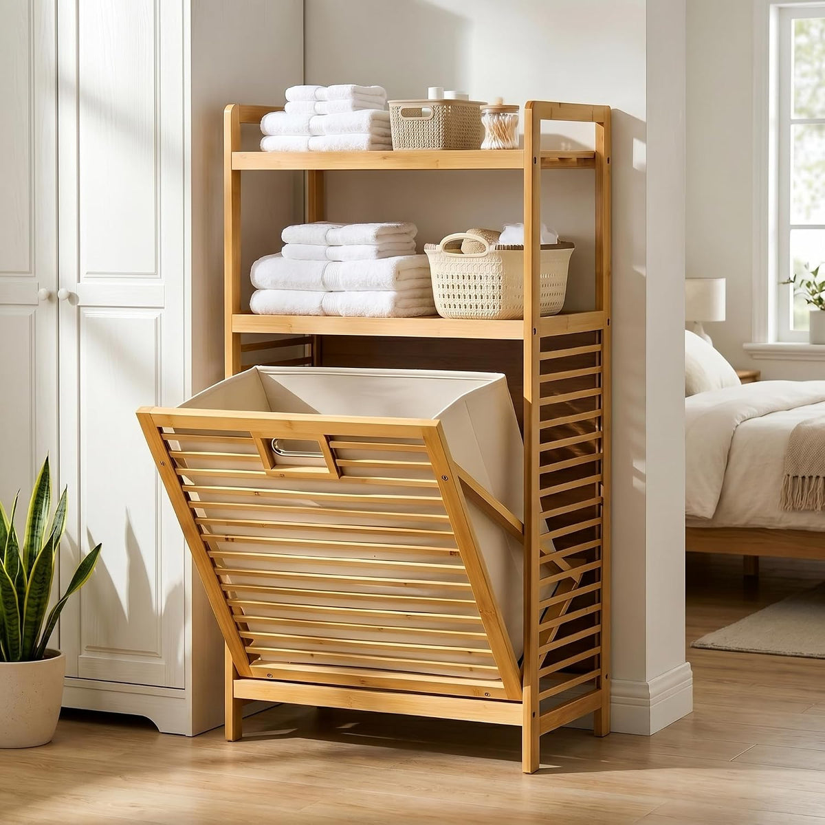 2-Tier Bamboo Laundry Hamper