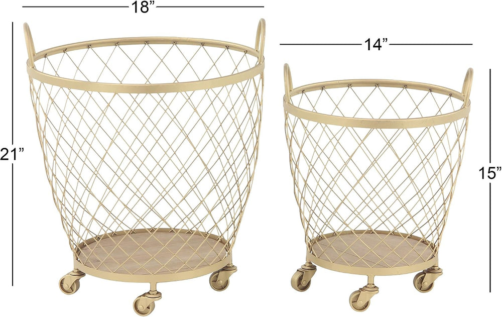 Deco 79 Metal Storage Cart, Set of 2 Cart 15", 21"H, Gold