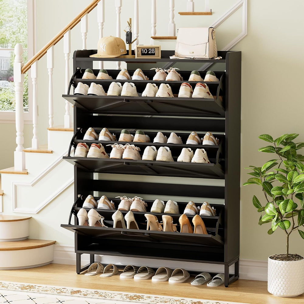 Urban Deco Entryway Shoe Storage Cabinet with 3 Flip Drawers, Elegant Stable ...