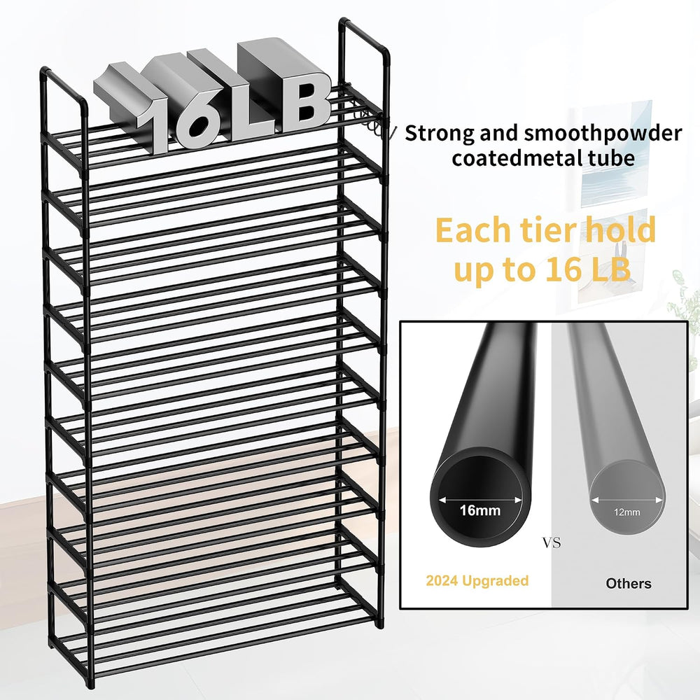 Shoe Rack, 10 Tier Shoe Storage Organizer with Hooks,Fit 40-45 Pairs Shoes,Me...