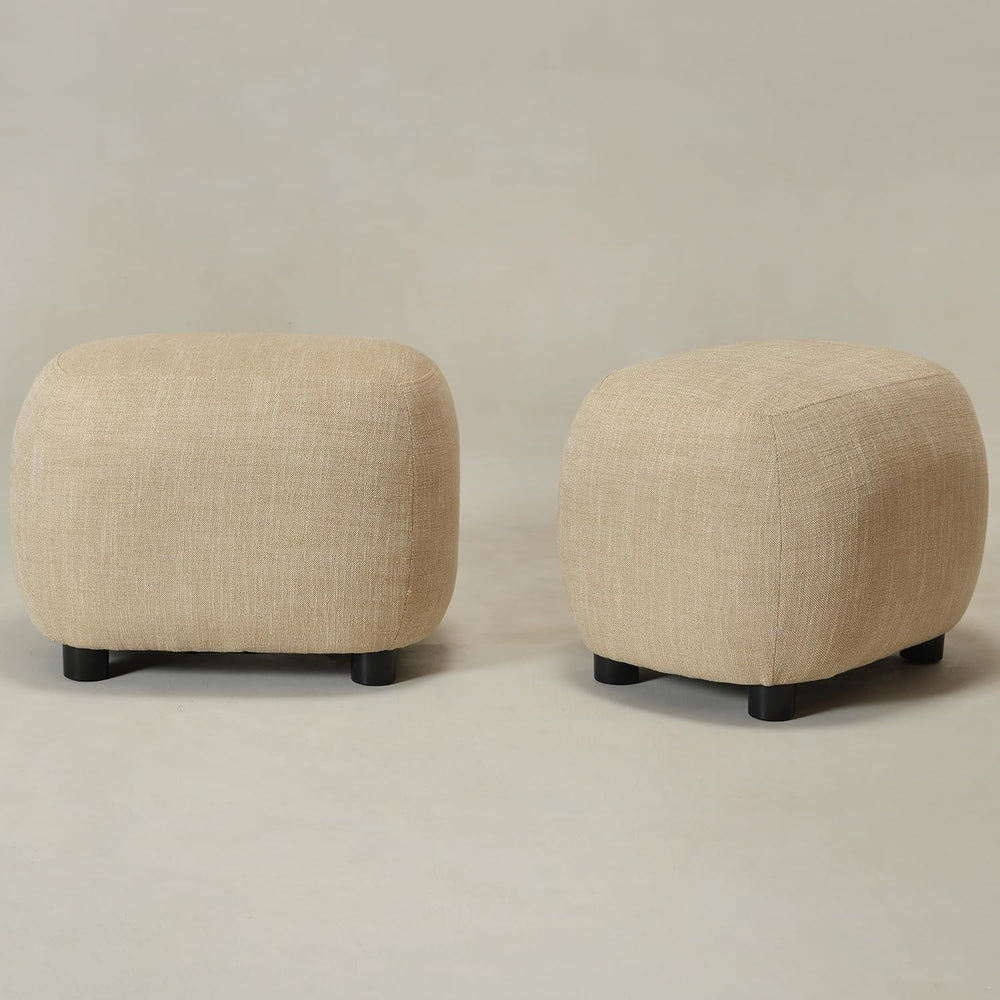 KINWELL 23" Wide Linen Blend Upholstered Ottoman Set of 2, Wheat