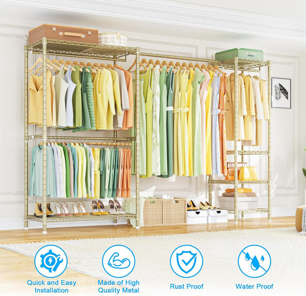 Ulif E10 Clothes Rack（With Stretchable Hanger Rod）Freestanding Clothing Racks...