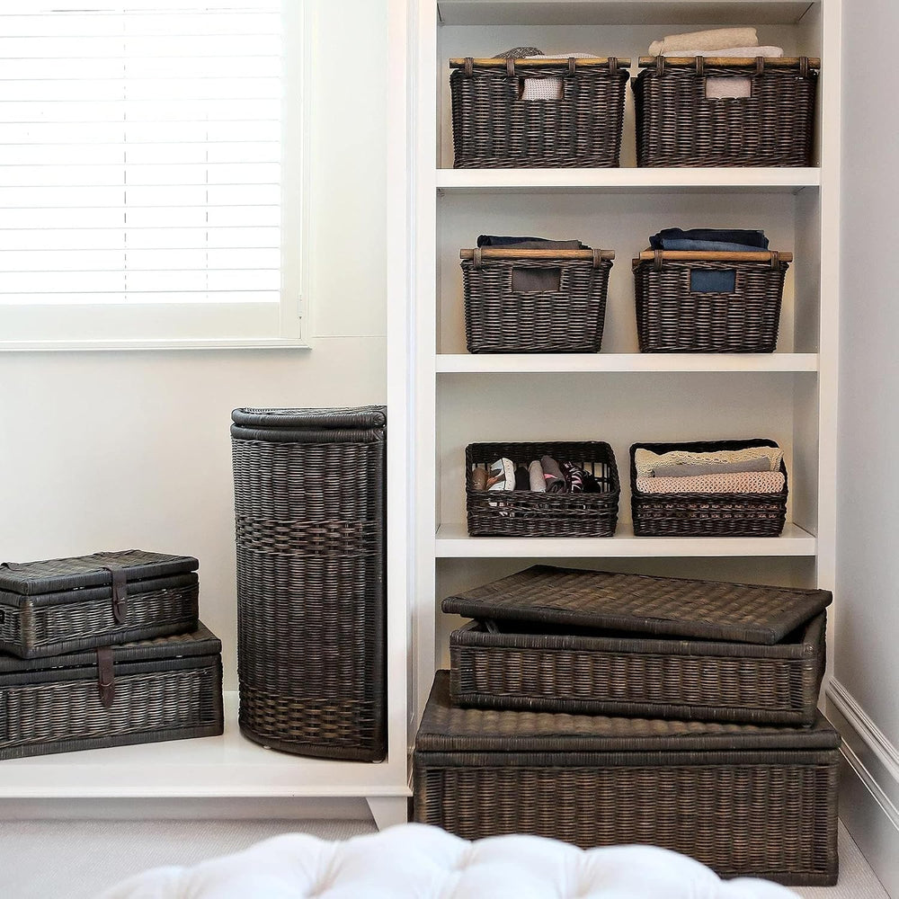 The Basket Lady Tall Narrow Wicker Storage Basket, S, Walnut Brown