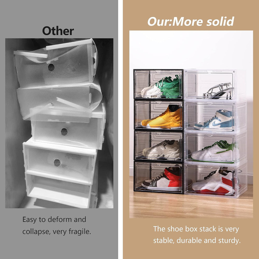 Attelite Large Shoe Boxes 6 Pack Drop Side Shoe Storage Containers Black
