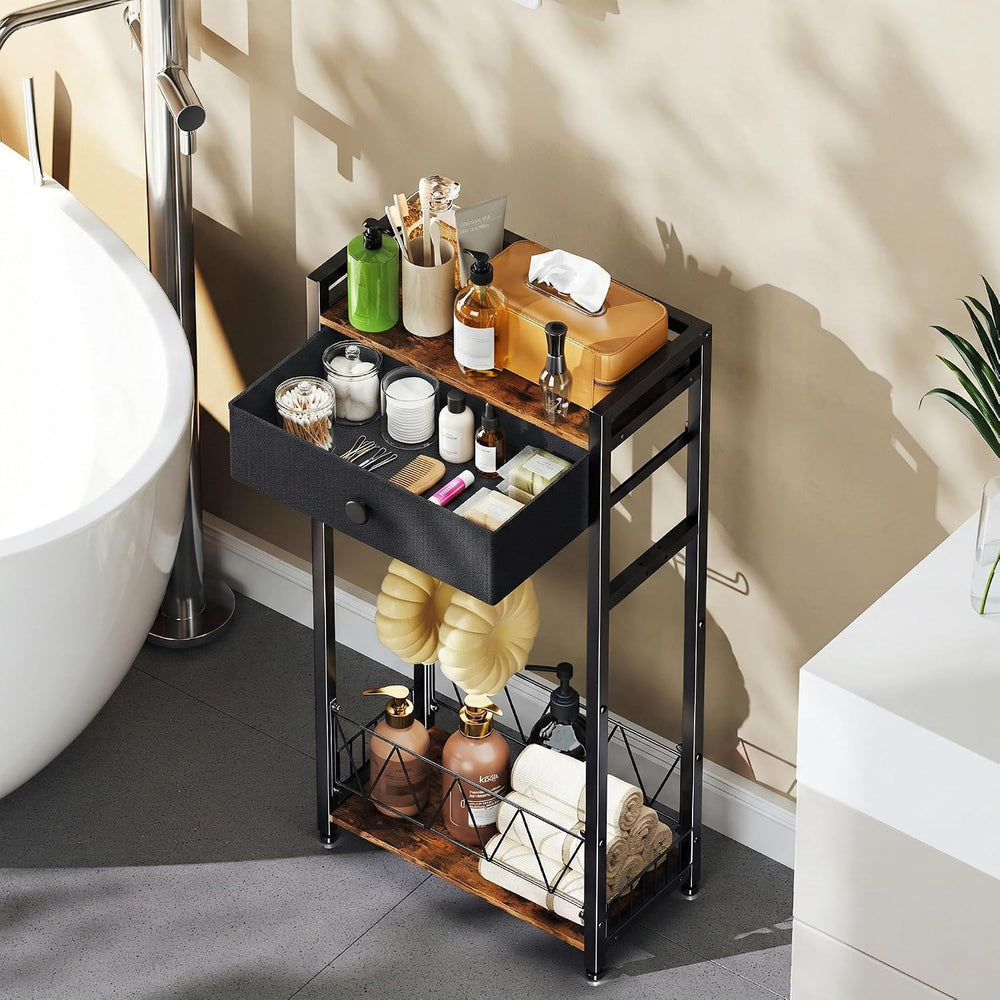 Freestanding Toilet Paper Holder Stand with Storage Drawer, Narrow Bathroom S...