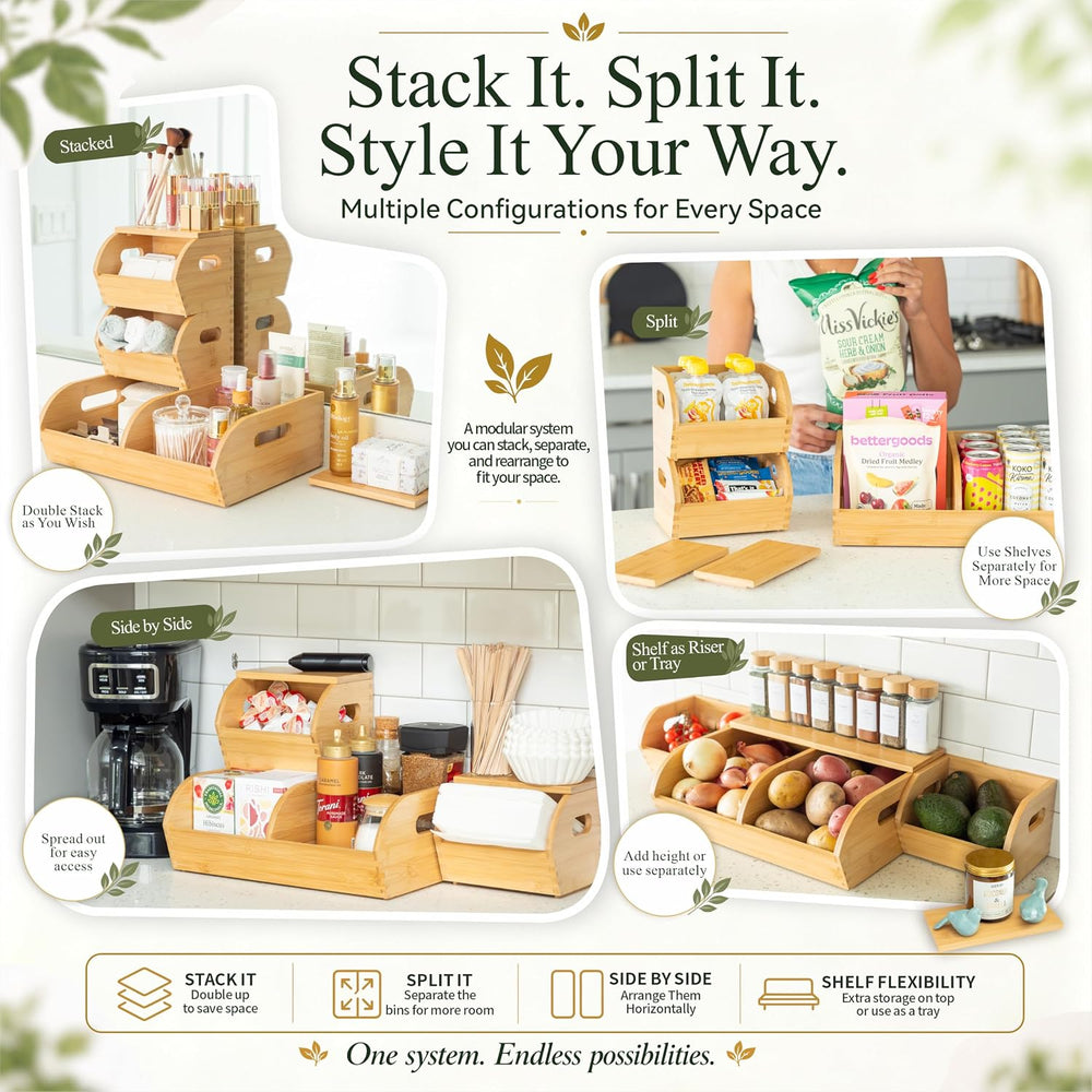 Bamboo Potato and Onion Storage Bin Wood Vegetable Garlic Produce Organizer