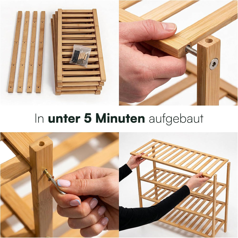 Bamboo Shoe Rack, Shoe Rack with 4 Levels, 68 x 28 x 64 cm, Expandable Stacka...