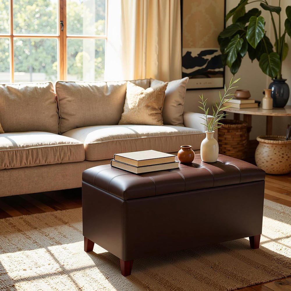 Joveco Storage Ottoman Bench, 33 Inches Faux Leather Rectangle Tufted Foot St...