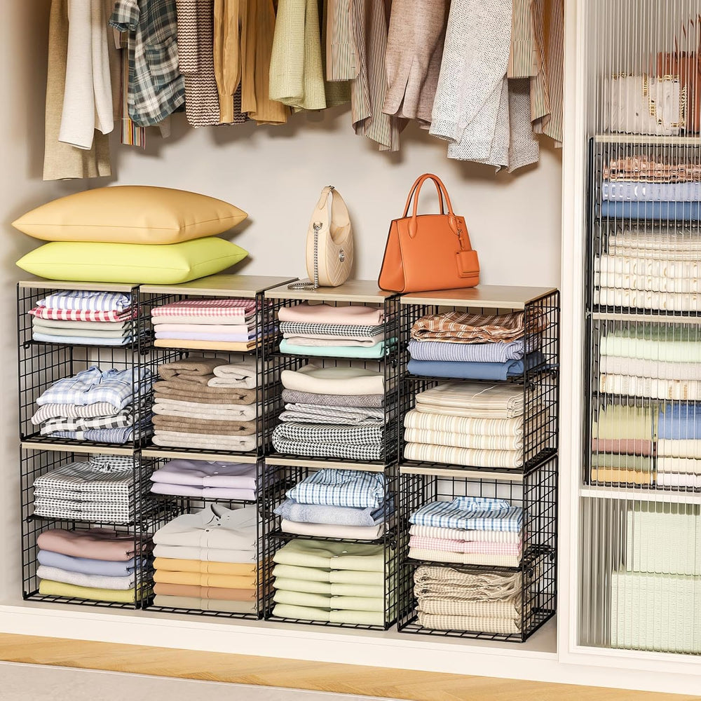 6-Tier Stackable Closet Organizers and Storage Basket, Set of 3 Closet Shelf ...