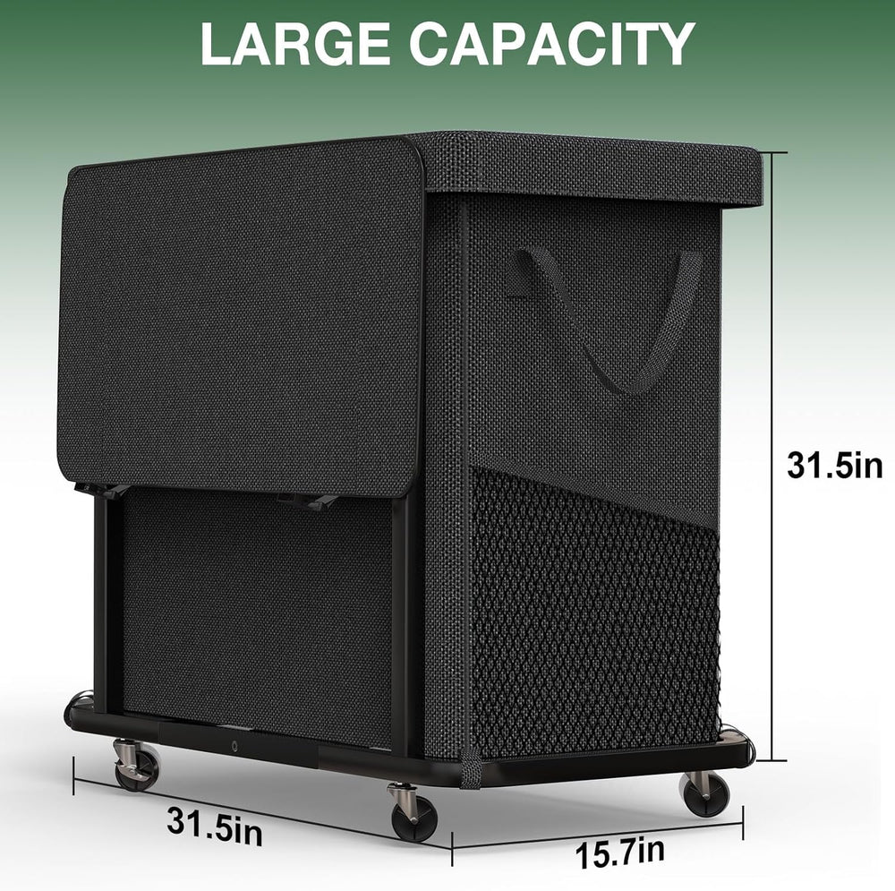Laundry Basket with Lid,230L Rolling Laundry Hamper with Wheels,Black