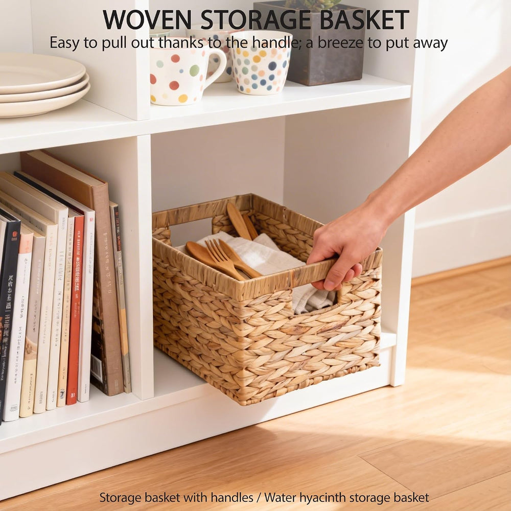 Storage Baskets,Woven Natural Water hyacinth Box with Handle,Kingwillow.(Set ...