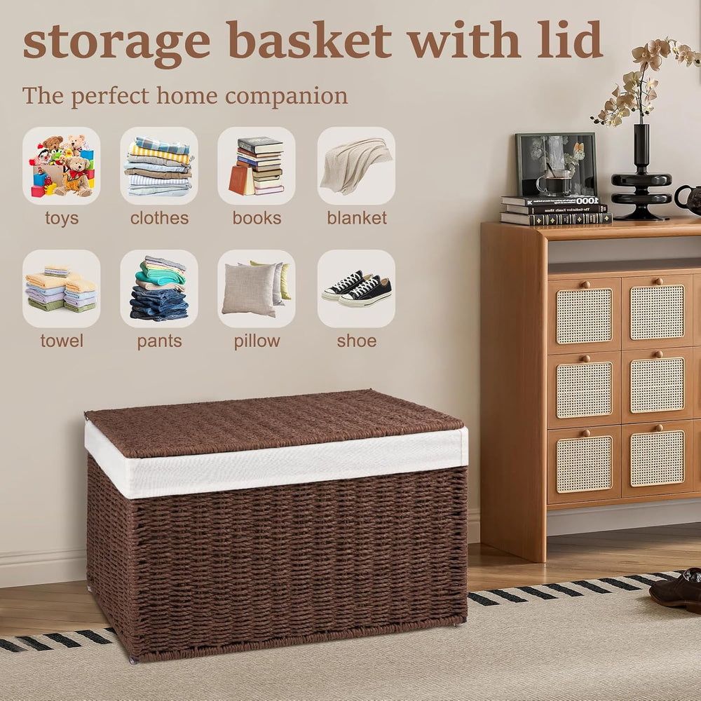 OIAHOMY Storage Basket with Lid, 17.2 Gallon (65L) Blanket Basket with Remova...