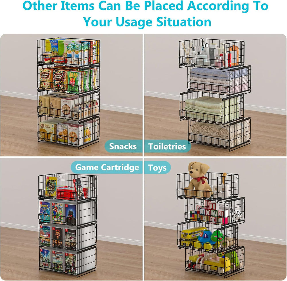 Hongtamoya 4-Tier Sliding Closet Organizers and Storage Shelves, Stackable Cl...