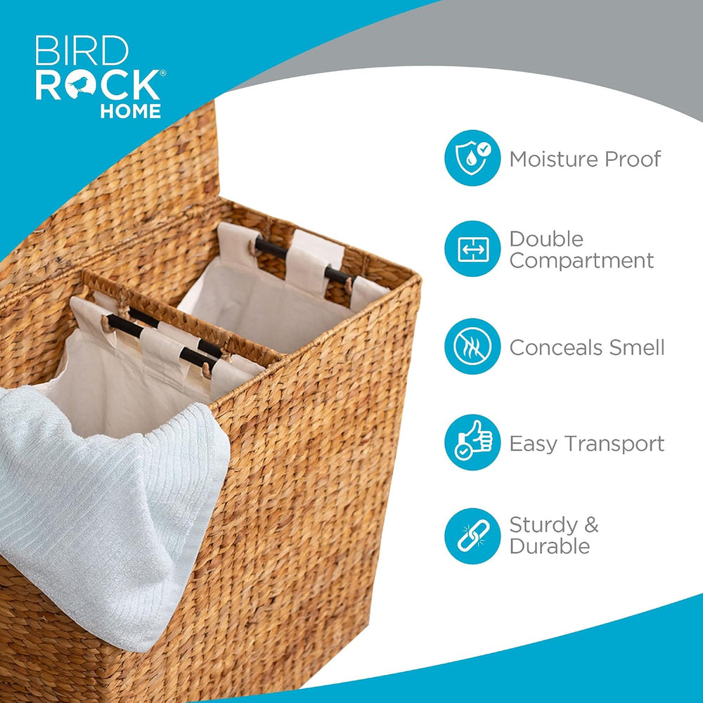 BirdRock Home Water Hyacinth Laundry Hamper Divided Interior - Hand Woven Hya...