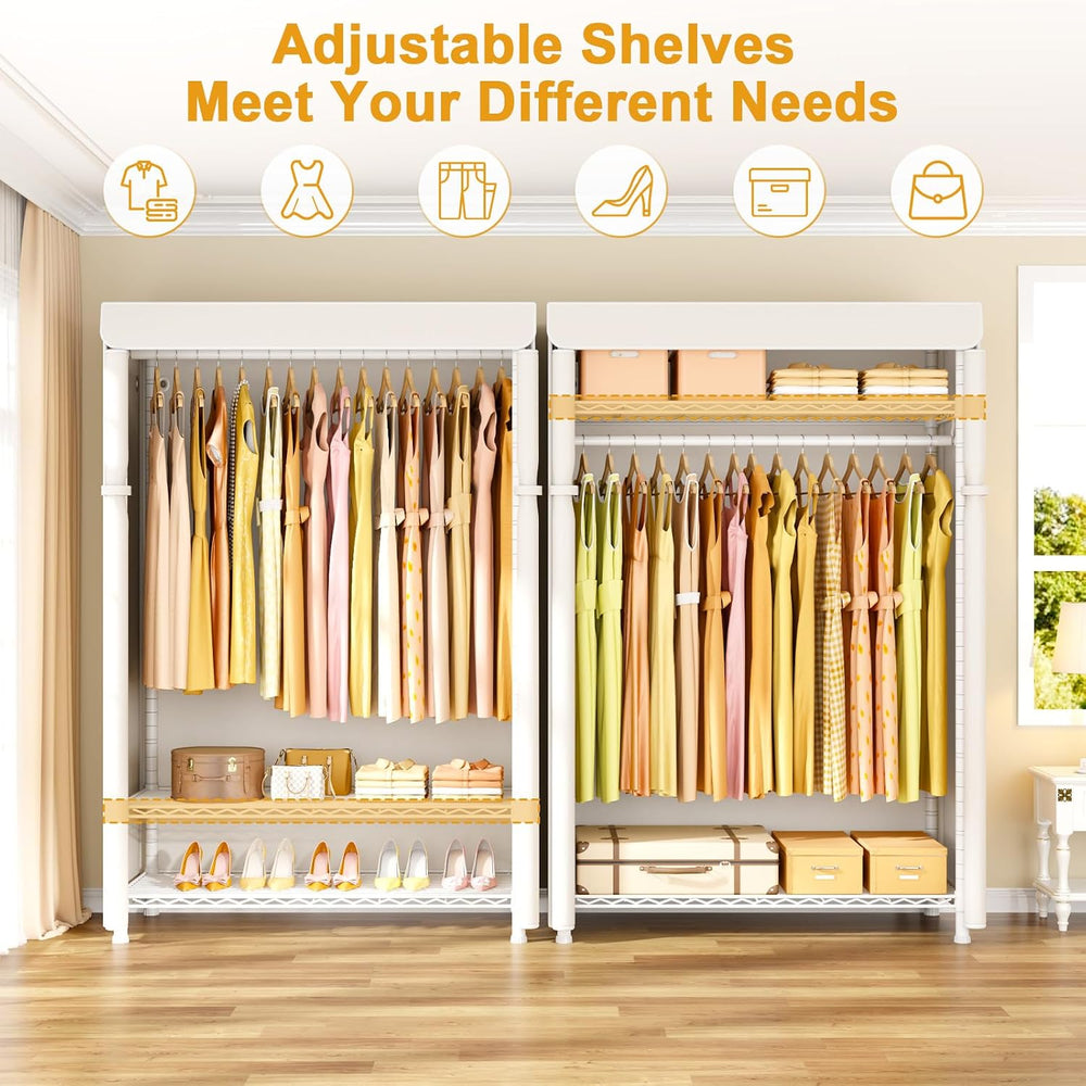 ULIFHOME H5C Plus Clothes Rack with Cover, Covered Clothing Rack Heavy Duty