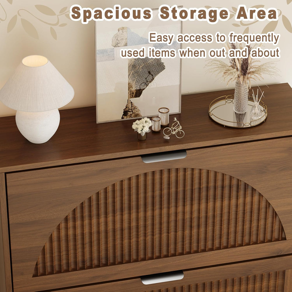 Shoe Storage Cabinet with 3 Flip Drawers, Narrow Wood Shoe Organizer Cabinet ...
