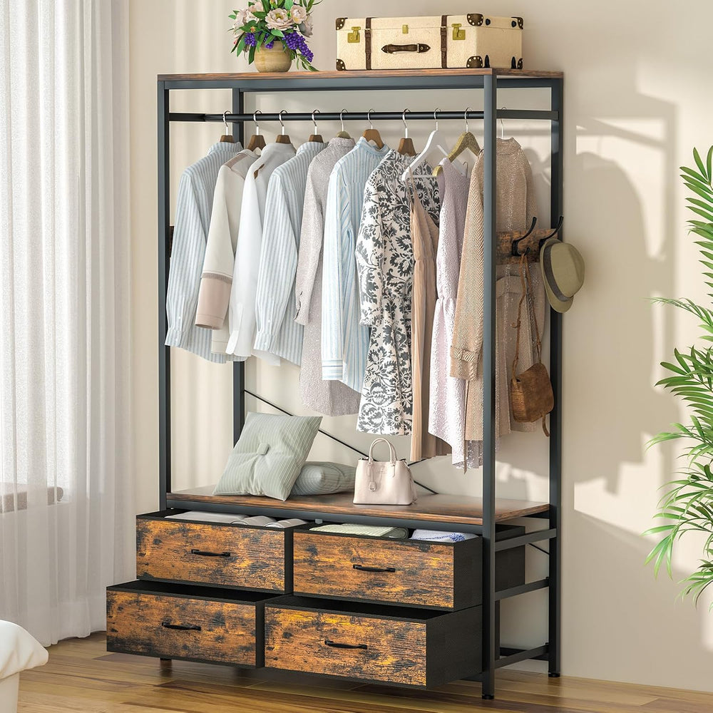 Freestanding Clothes Rack for Bedroom: Large Capacity 4 Drawers