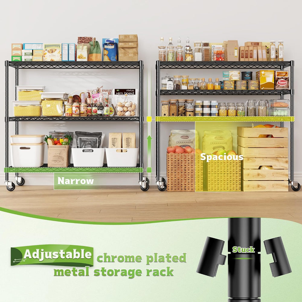 DurayLoly 45" W 3-Tier Metal Shelf on Wheels,450lbs,Kitchen, Laundry,Garage