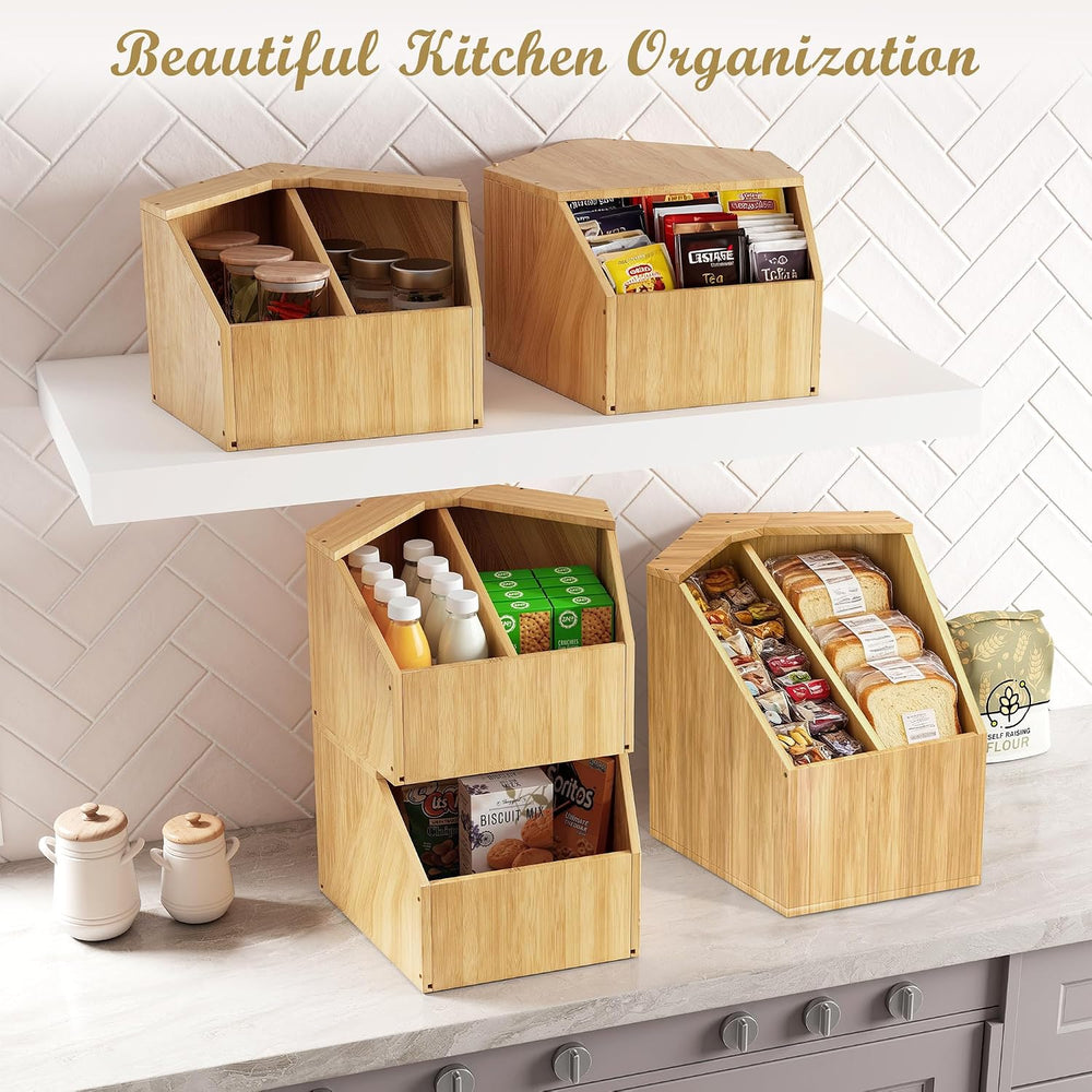 Jolitac Bamboo Pantry Storage Bins - Potato & Onion Storage Bin for Kitchen