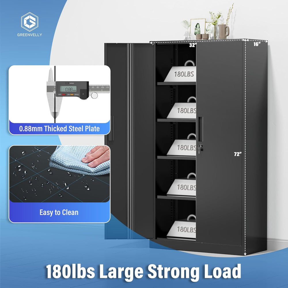 Greenvelly Metal Cabinet, 72" Black Locking Metal Storage Cabinet with 2...
