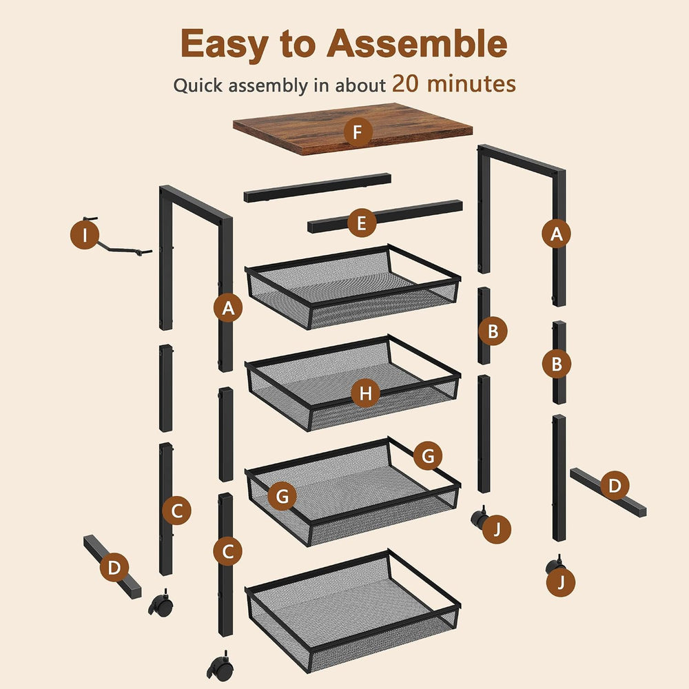 Hoctieon Rolling Storage Cart, 5-Tier 11.8" Wide Panel Kitchen Storage C...