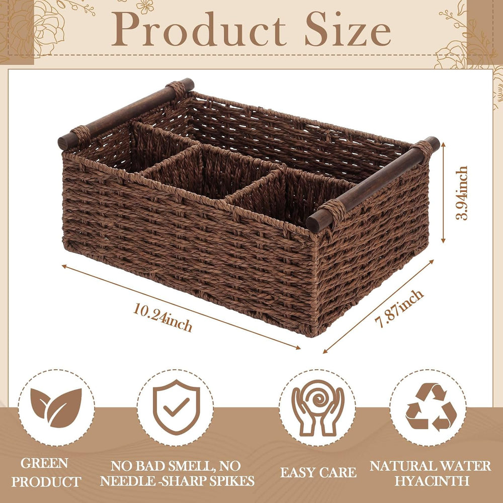 Remerry Brown Bathroom Countertop Organizer Caddy, Wicker-like Divided Basket...