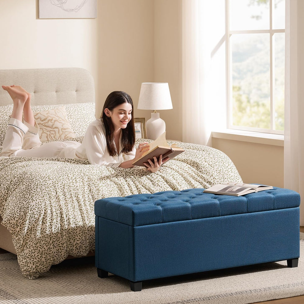 Living&Giving Storage Ottoman Bench for Bedroom, 47.2", Navy Blue