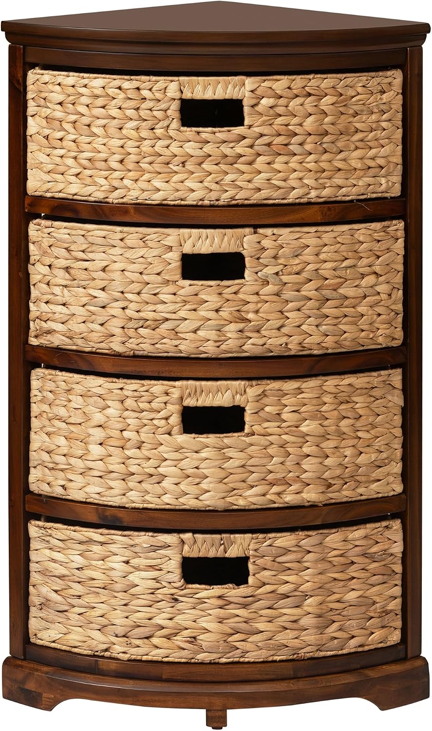 eHemco Hampton Meadows 4 Tier X-Side Corner Table Storage Cabinet, Walnut